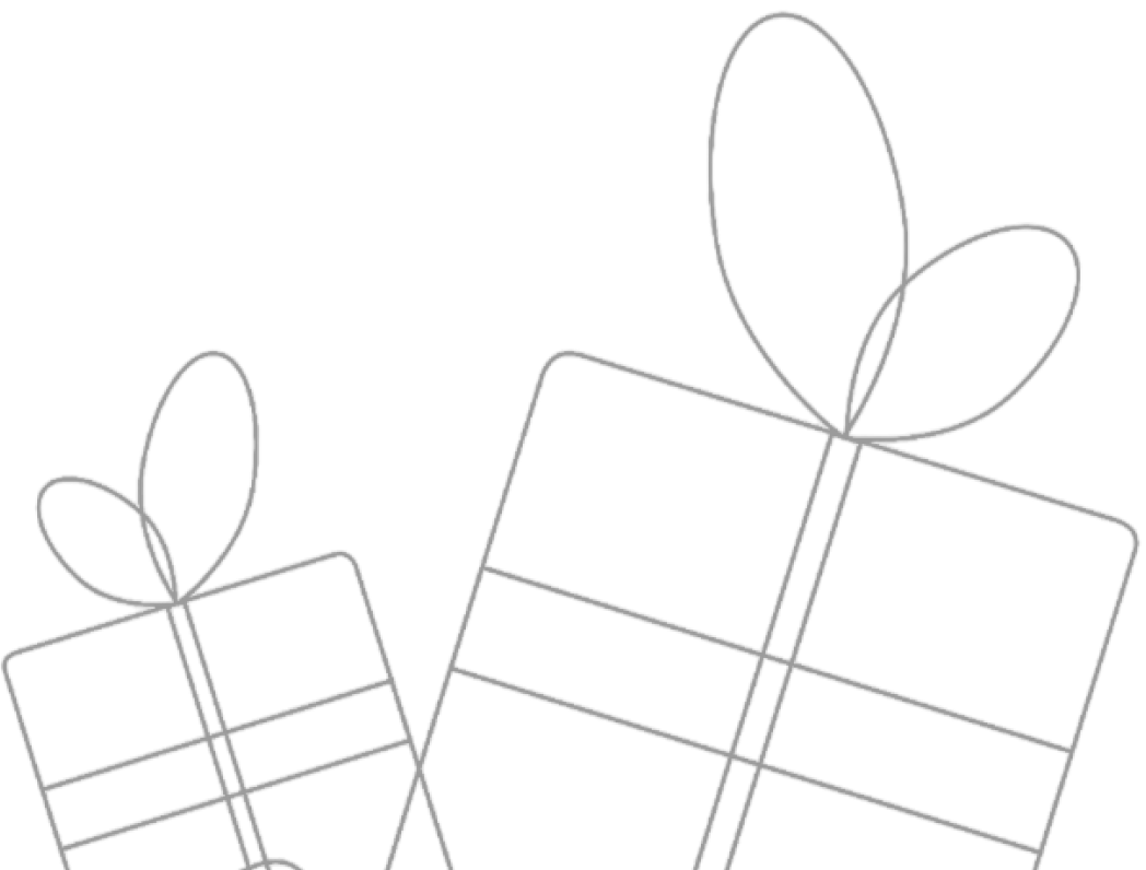 Outlined gift boxes with ribbon bows.