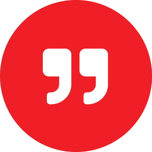 Red circle with white quotation marks.